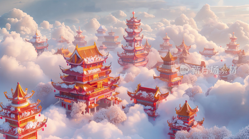 云端之上，中国风建筑群落