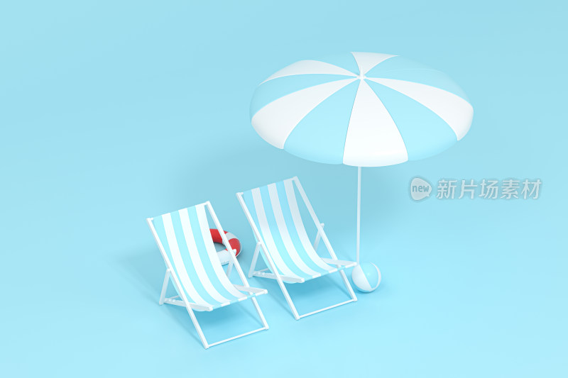 沙滩椅与空白背景 3D渲染
