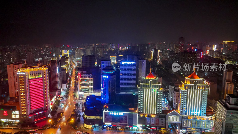 青海西宁城市夜景灯光航拍图