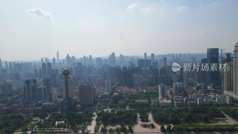 航拍湖北武汉汉口城市地标高楼