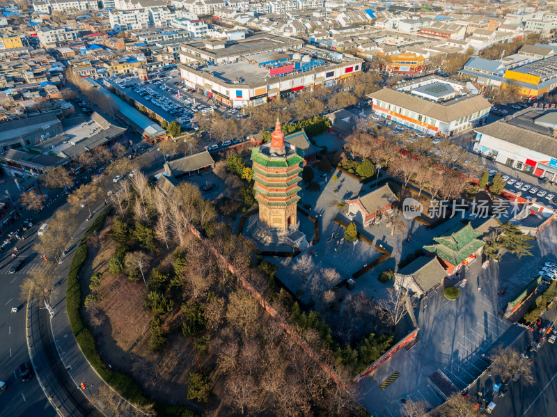 航拍河南安阳天宁寺塔和城市风光