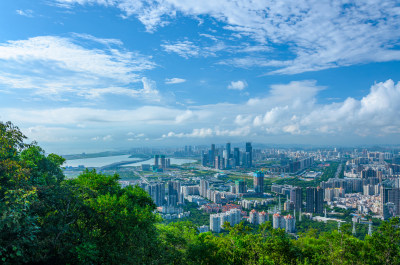 深圳南山公园望城市CBD摩天大楼建筑全景