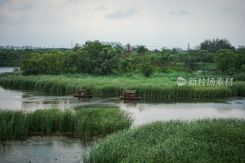 温榆河公园湖面船只植物