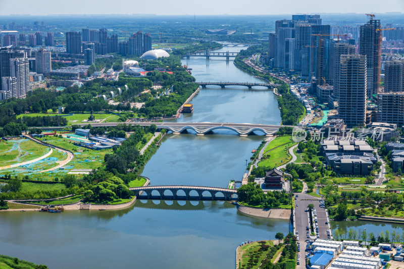 鸟瞰北京通州区北运河京杭大运河