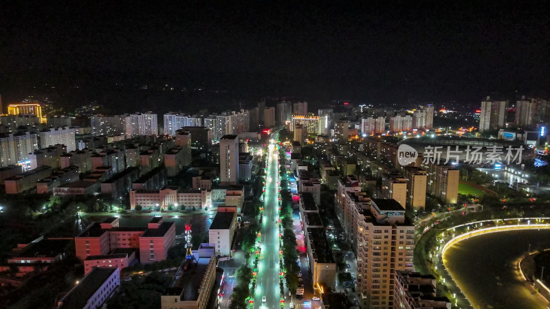 甘肃定西城市夜景灯光航拍图