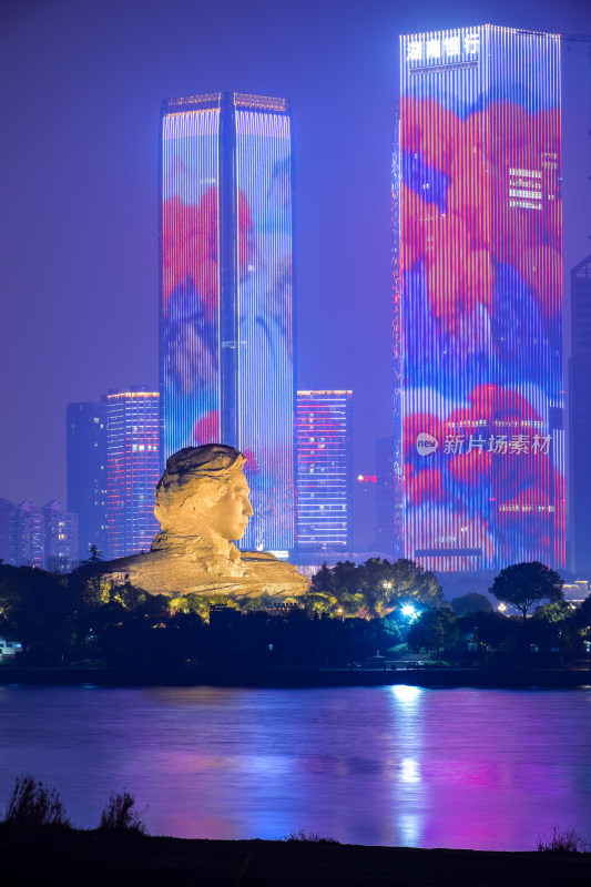 长沙橘子洲头夜景城市风光