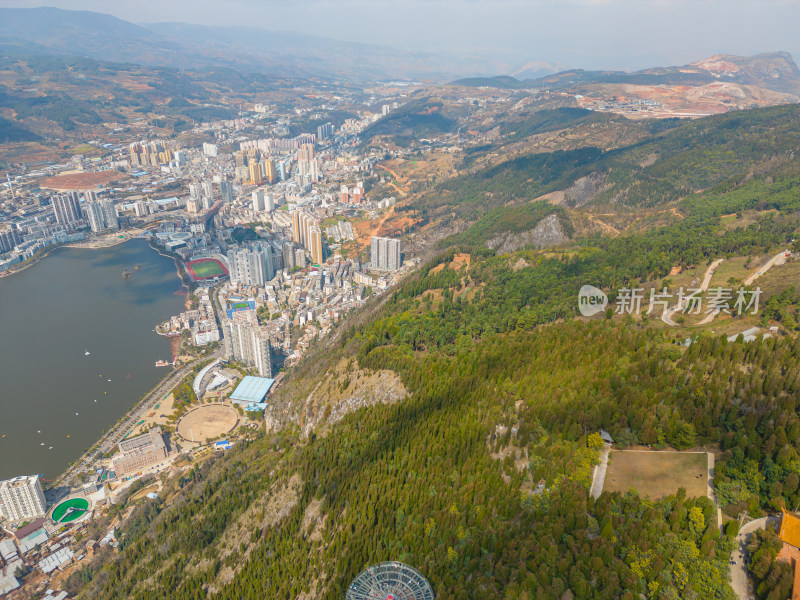 航拍云南红河州个旧市城市风光