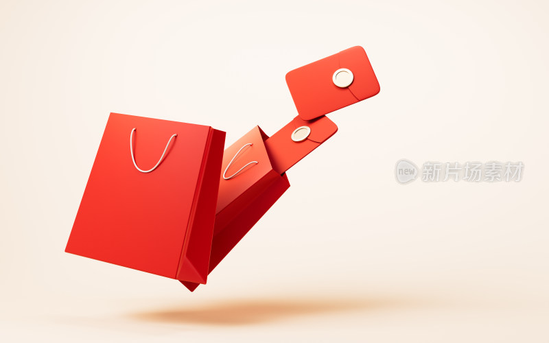 购物袋与红包3D渲染