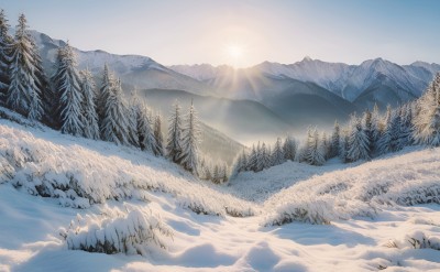 冬季森林白雪覆盖风景