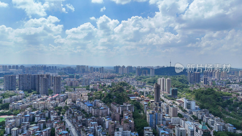 航拍四川自贡大景自贡城市建设