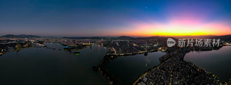 广东肇庆城市晚霞夜幕降临星湖航拍全景图