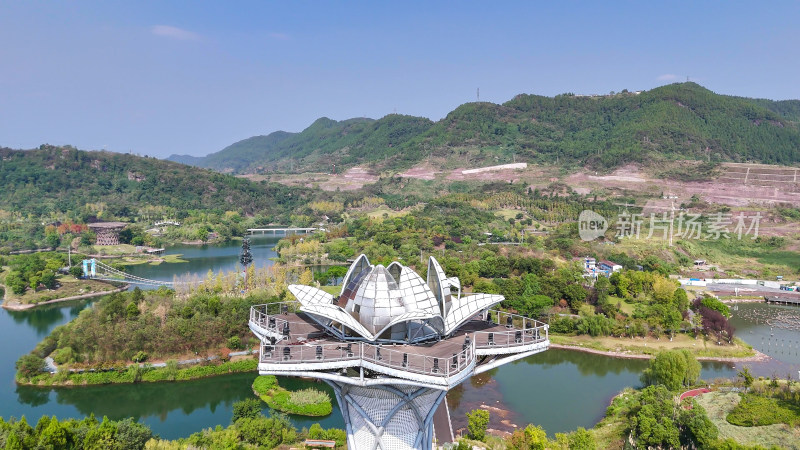 四川达州莲花湖湿地公园航拍