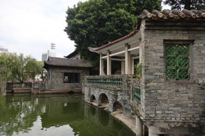 中式水边古建筑景观