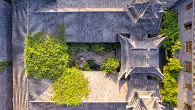 仿古建筑屋顶平面造型航拍