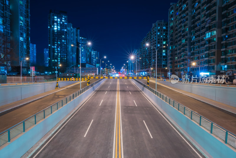 城市道路主干道夜景灯光星芒