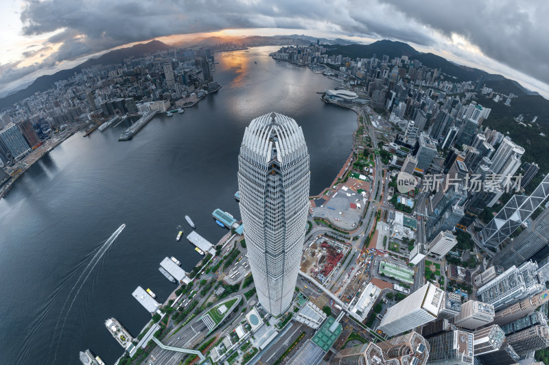 香港维多利亚港CBD中环夜景日出高空航拍