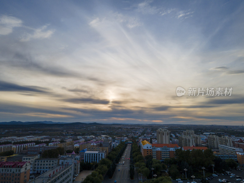 高清城市夕阳与晚霞