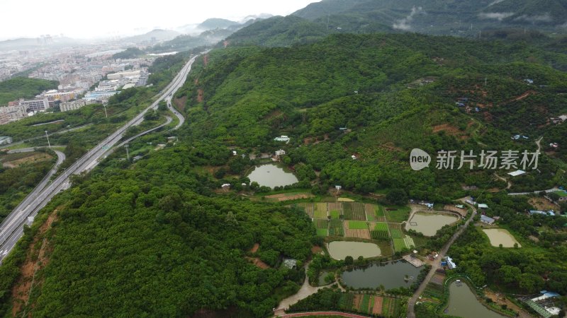 航拍广东省东莞市清溪镇雨后城市风光