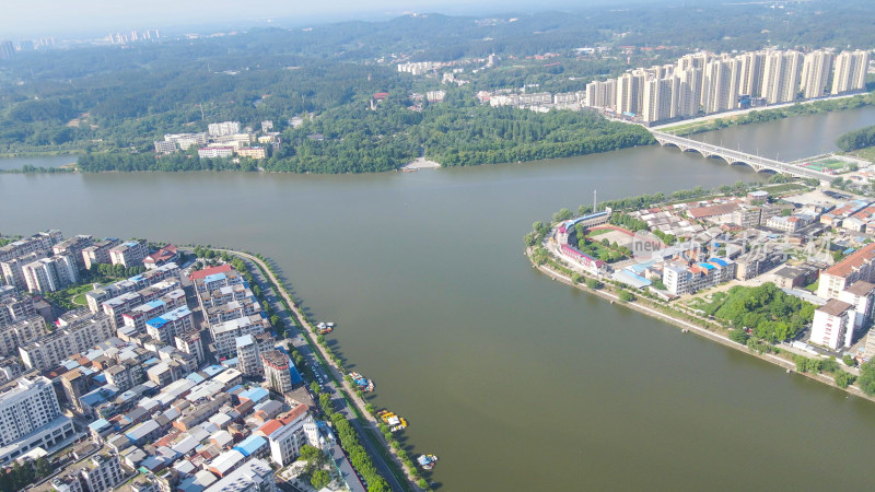 航拍湖北随州城市厥水河运水风光