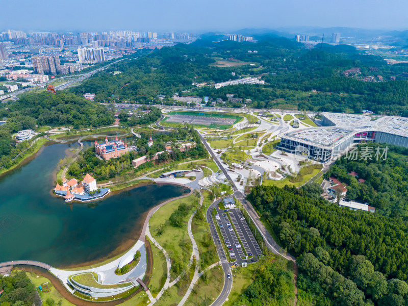 四川德阳城市绿化建筑航拍图