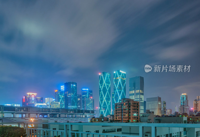 深圳福田CBD城市摩天大楼建筑夜景灯光