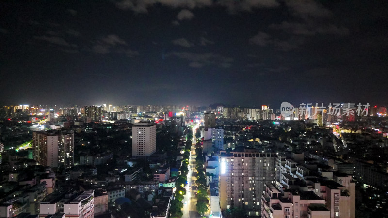 玉林城市大景夜景灯光交通航拍图