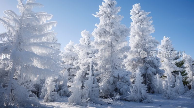 冬季雪山林中被冰雪覆盖着的树