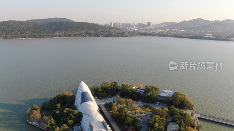 航拍江苏徐州云龙湖水族展览馆