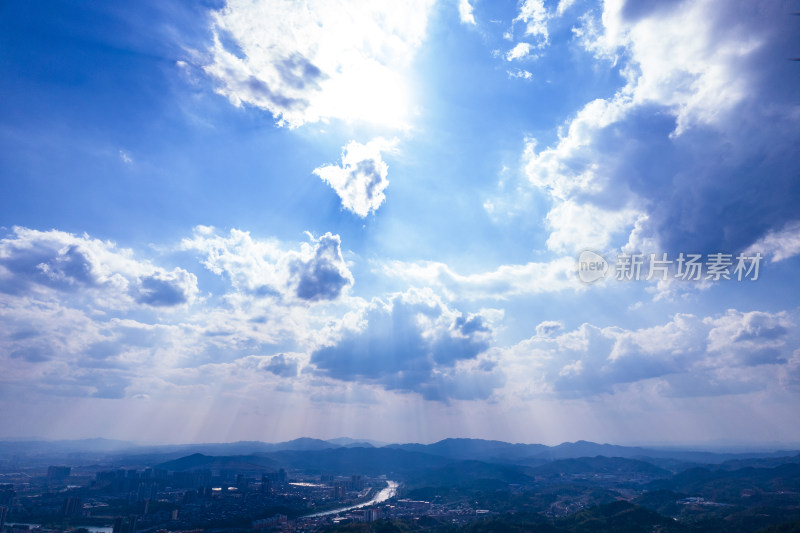 大自然蓝天白云山川城市航拍