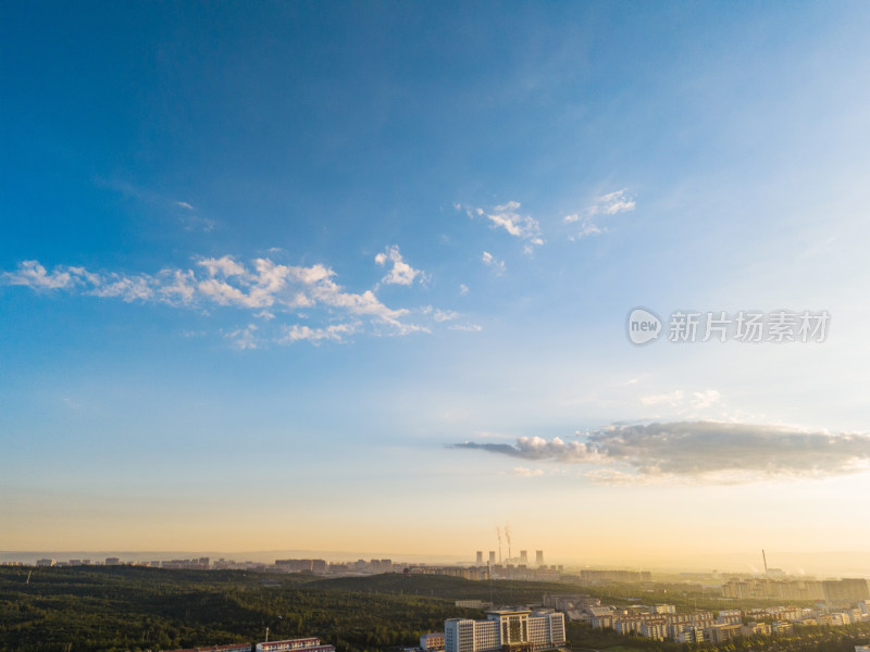 城市早晨日出航拍大气鸟瞰全景图效果图