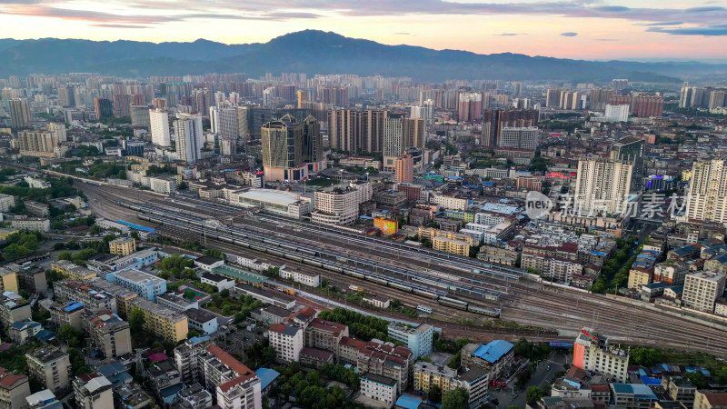 航拍湖南怀化城市建设城市大景