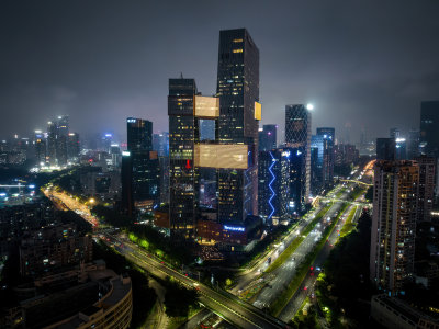 广东大湾区深圳前海腾讯滨海大厦夜景航拍