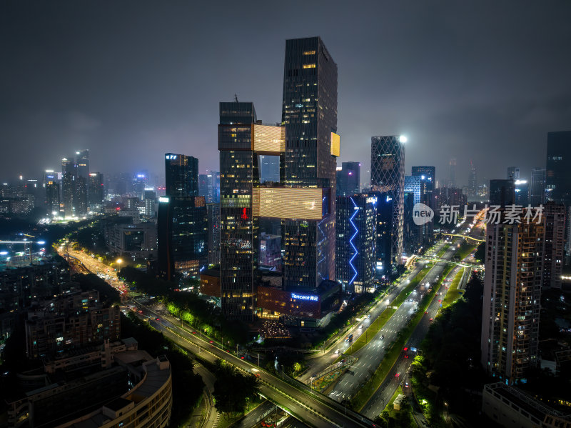 广东大湾区深圳前海腾讯滨海大厦夜景航拍