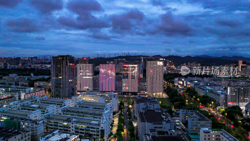 广东深圳城市夜幕降临夜景航拍