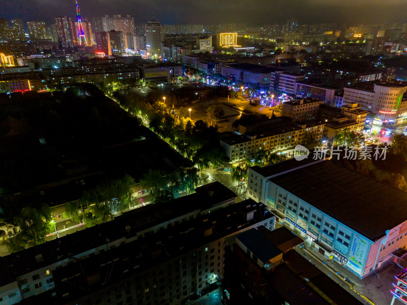 甘肃张掖夜景灯光航拍图