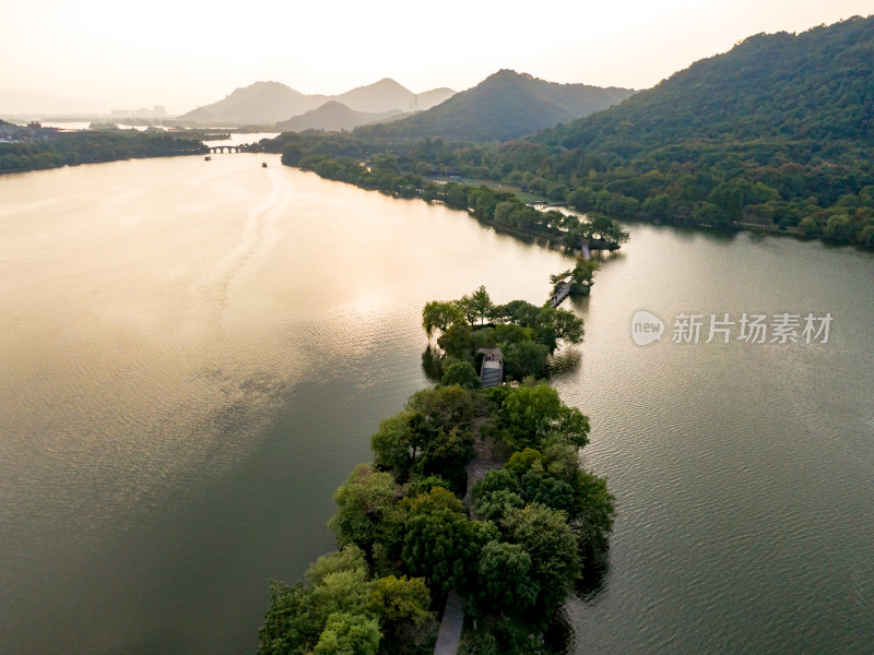 浙江杭州湘湖风景航拍图
