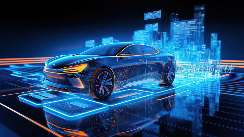科技感汽车和全息影像的概念结构