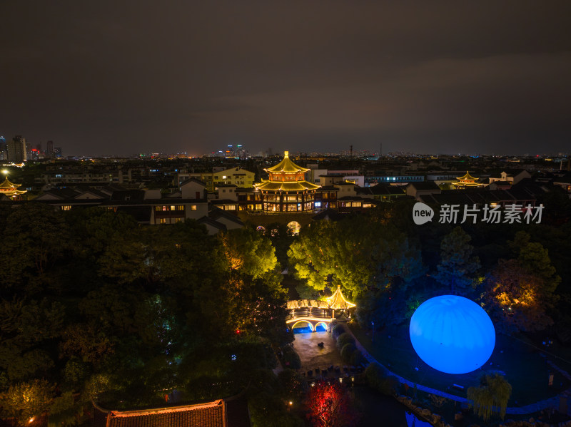 航拍苏州盘门景区中秋灯会夜景