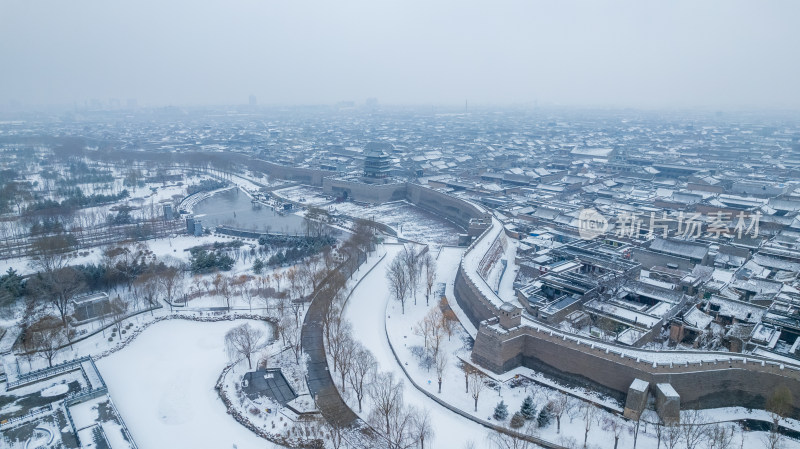 山西晋中平遥古城雪景航拍风景宣传