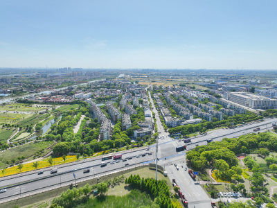 航拍昆山城市风光建筑大景