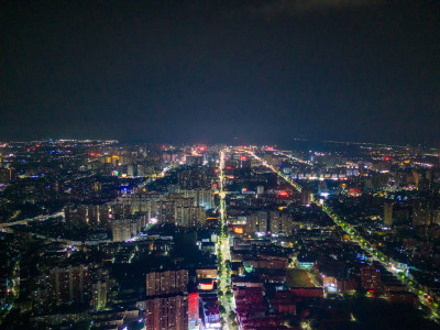 江西抚州城市夜景航拍图