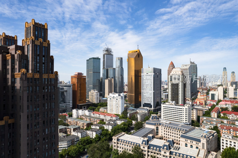 天津海河风景线小白楼商圈城市建筑风光航拍