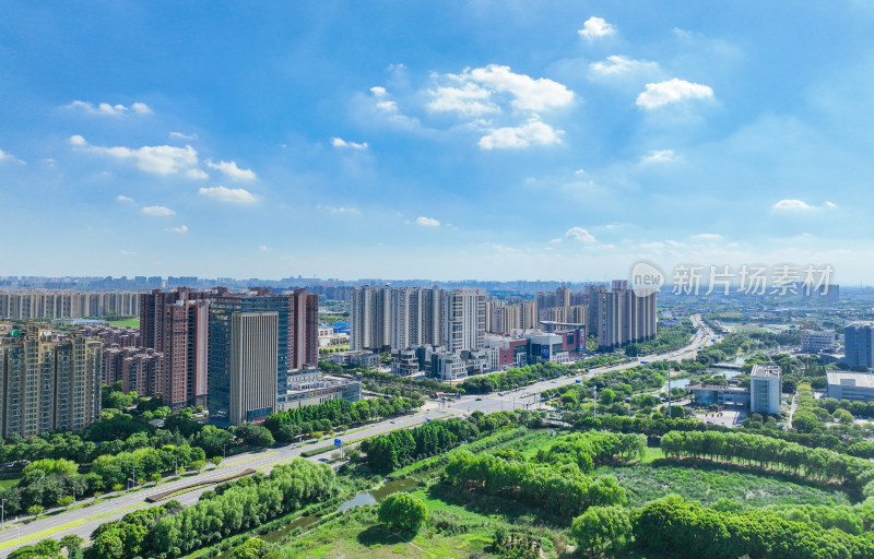 航拍江苏苏州昆山城市建筑风光大景