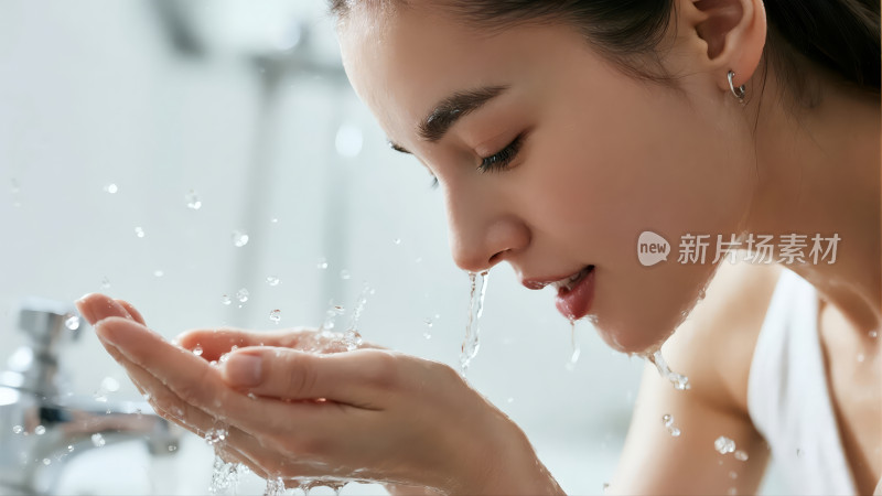 清晨洗脸护肤补水美容健康生活方式背景图