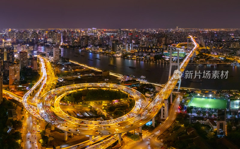 航拍俯瞰上海南浦大桥夜景