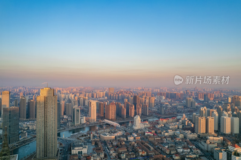 日出天津站海河津湾城市风景航拍