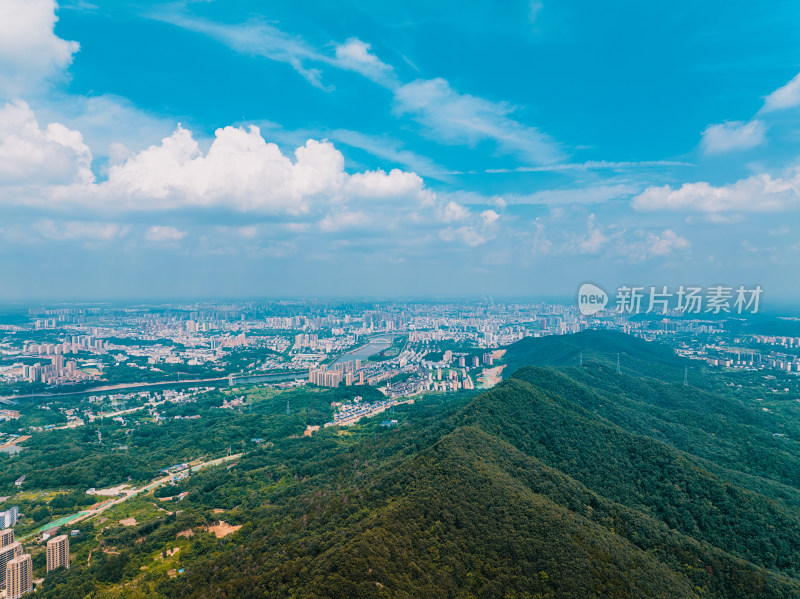 航拍夏季河南信阳城市与大别山自然风光