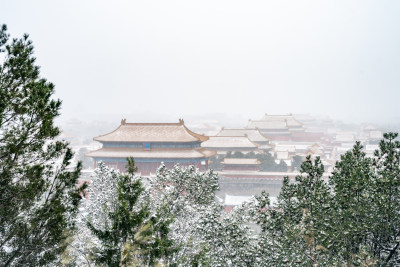 北京中轴线古建紫禁城北平故宫冬季雪景