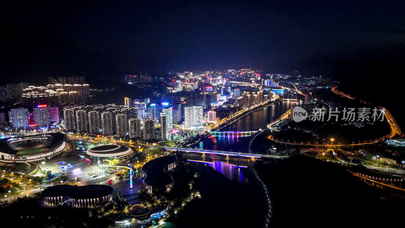 福建三明城市大景夜景灯光航拍图