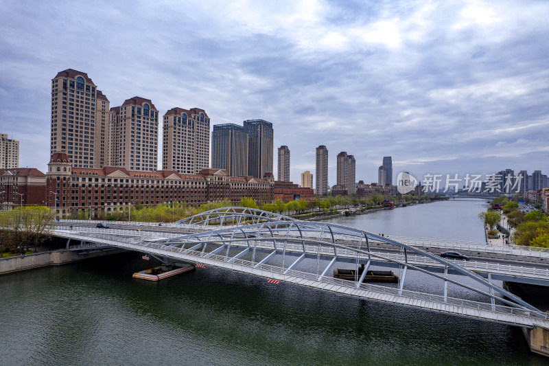 天津海河风景金阜桥城市建筑风光航拍